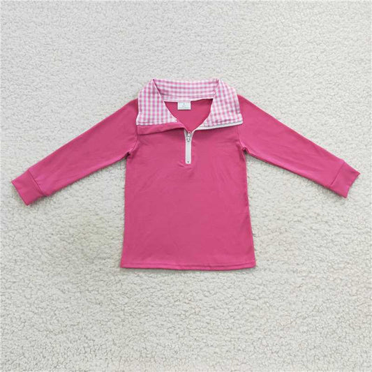 GT0276  Baby Kids Hotpink Long Sleeve Elbow Pullover Tee Shirt Tops