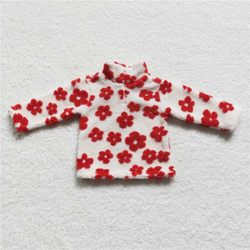 GT0266 Baby Girls Red Flowers Thick Pullovers Tops