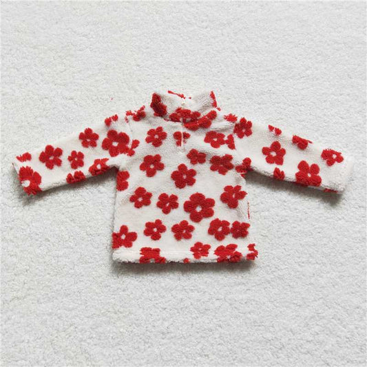 GT0266 Baby Girls Red Flowers Thick Pullovers Tops