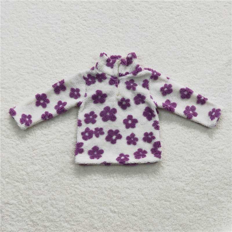 GT0265  Baby Girls Purple Flowers Thick Pullovers Tops