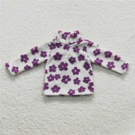 GT0265  Baby Girls Purple Flowers Thick Pullovers Tops