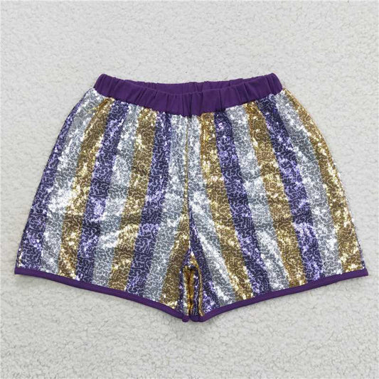 SS0118  Adult Women Purple Silver Gold Sequin Shorts