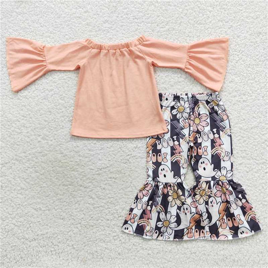 GLP0605Cotton top boo ghost floral pants girls Halloween outfits