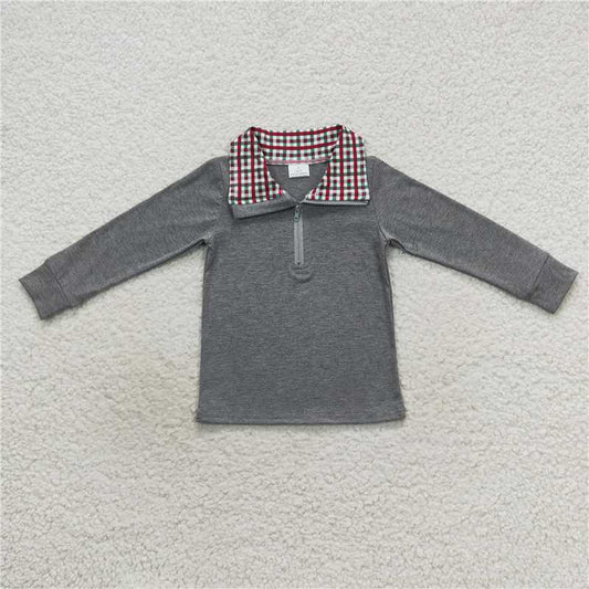 BT0283 Baby Boys Christmas Plaid Long Sleeve Pullover Tee Shirt Tops