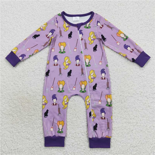 RTS LR0514 Halloween hocus pocus purple long-sleeved jumpsuit