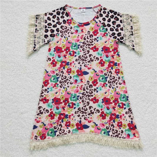 GT0255  Women adult Western Floral Leopard Short Sleeve Tee shirts