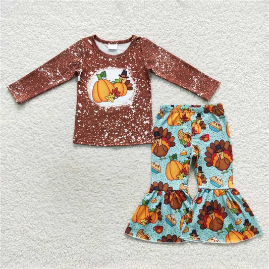 GLP0683Turkey pumpkin top pants girls Thanksgiving clothes