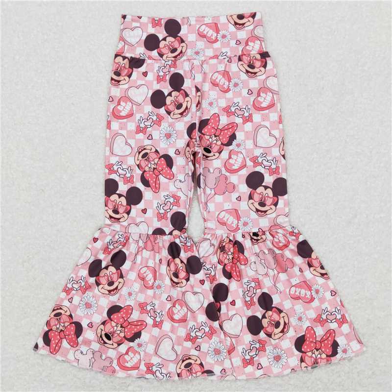 P0366  Baby Girls Valentines Mouse Hearts Pink Flare Bell Bottom Pants