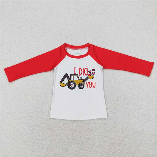 BT0523 Baby Boys Long Sleeve Dig Tractor Tee Shirts Tops