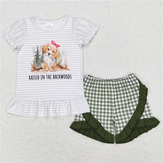 Baby Girls Toddler Dog Backwoods Stripes Shirts Ruffle Shorts Clothes Sets