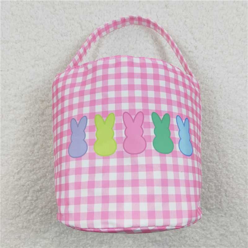 BA0160  Baby Girls Easter Pink Checkered Bunny Basket Bags