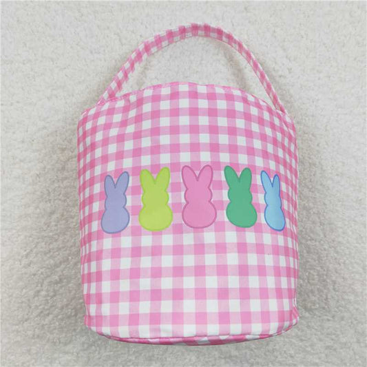 BA0160  Baby Girls Easter Pink Checkered Bunny Basket Bags