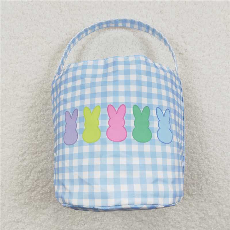 BA0161  Baby Boys Easter Blue Checkered Bunny Basket Bags