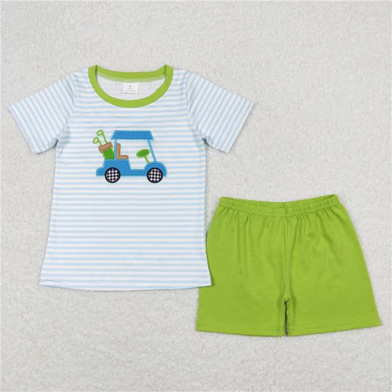 12.16 RTS NO MOQ （In stock）Matching BSSO0394 Baby Boys Golf Tops Shorts Outfits Clothes Sets