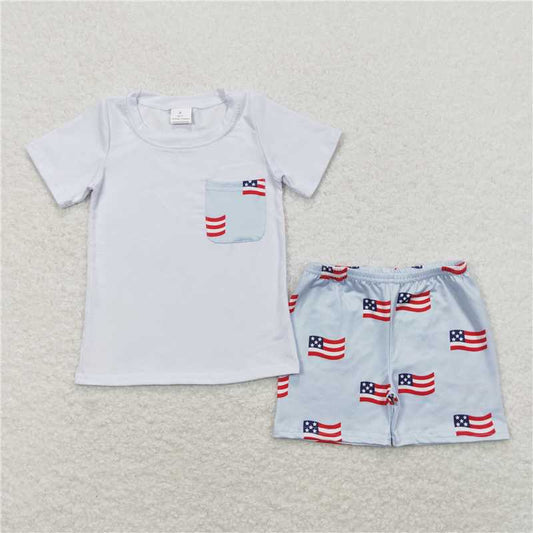 BSSO0642  Baby Boys 4th Of July Flags Pocket Shirt Shorts Clothes Sets