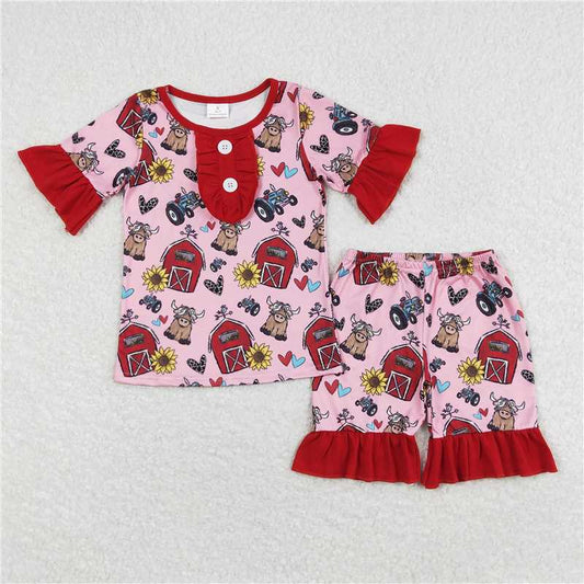 Baby Girls Pink Flowers Straps Sibling Summer Dresses Rompers Clothes Sets（复制）