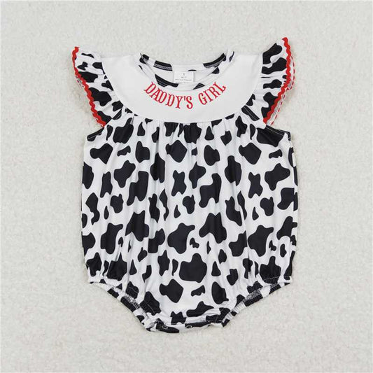 SR1146  RTS NO MOQ Baby Girls Summer Rompers Baby Infant Girls Daddy's Girl Black Cow Print Rompers