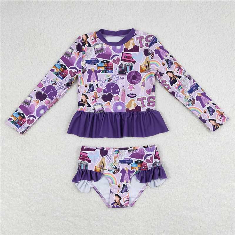 Baby Girls Blue Sailboat Long Sleeve One-Piece Swimsuit for Infants
