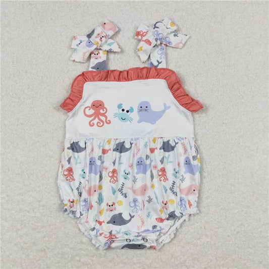 SR1187  Baby Infant Girls Octopus Crab Sea Lion Rompers