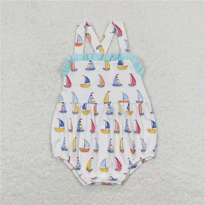 SR1060  Baby Girls Sailboat Sibling Brother Rompers Clothes Sets