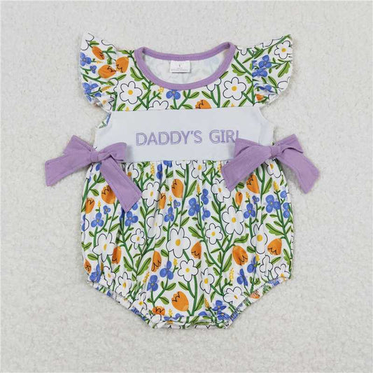SR0891  Baby Girls Purple Bows Daddy's Girl Flowers Rompers