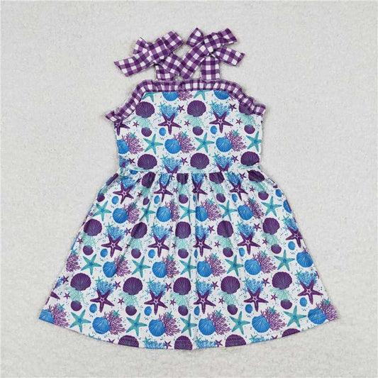 GSD0913 RTS NO MOQ Baby Girls Summer Dress Baby Girls Straps Purple Starfish Sister Sibling Designs Clothes Sets