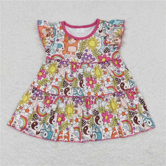 GT0477  Flutter sleeves sun rainbow dog girls shirt