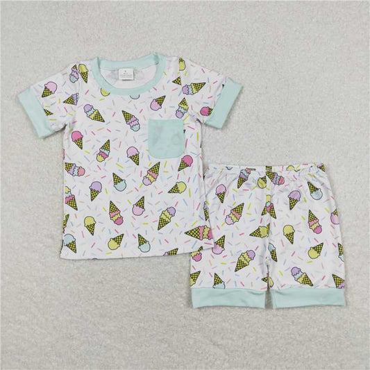 BSSO0622 Baby Boys Green Popstick Shirt Top Shorts Pajamas Clothes Sets