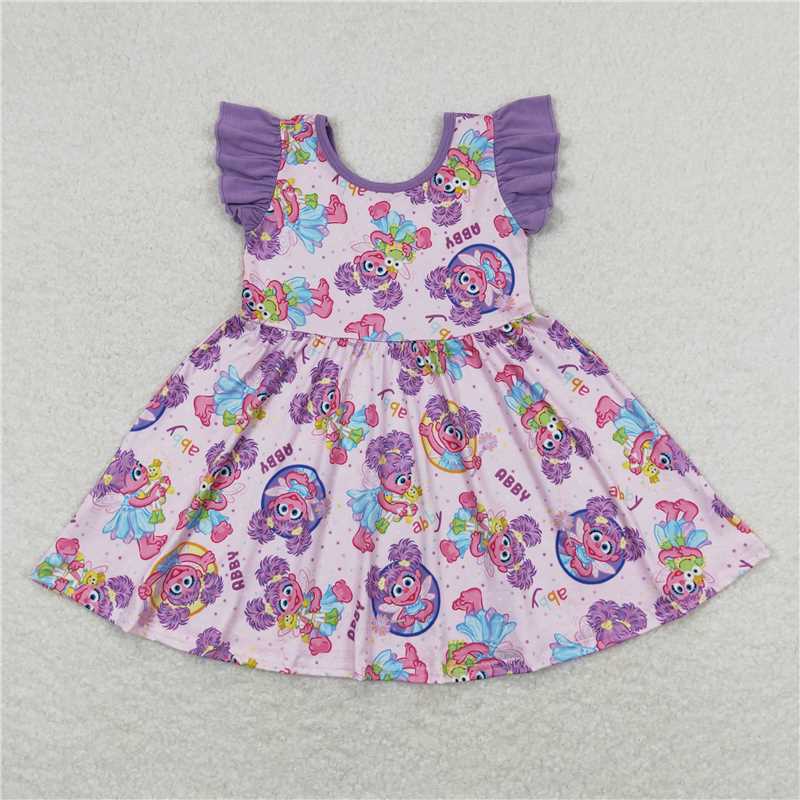 GSD0809   Lavender flutter sleeves baby girls twirl dresses