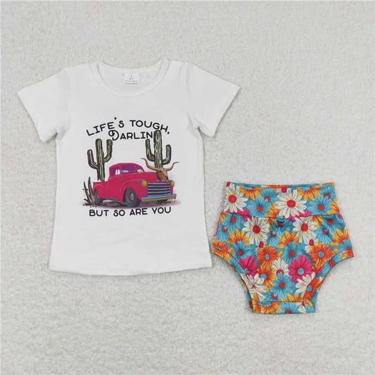 GBO0306  Baby Girls Cactus Car Shirt Top Flowers Bummies Clothes Sets