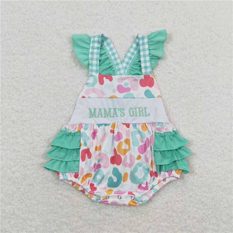 USA Warehouse (IN STOCK) SR1246  Baby Girls Mama's Girl Flutter Sleeve Straps Bubble Ruffle Rompers