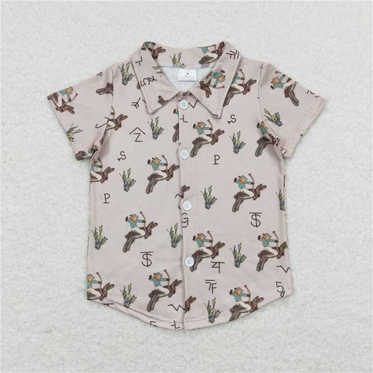 BT0484  Baby Boys Rodeo Western Buttons Short Sleeve Tee Shirts Tops
