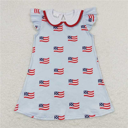 GSD0871  Flutter sleeves flag girls 4th of july dress