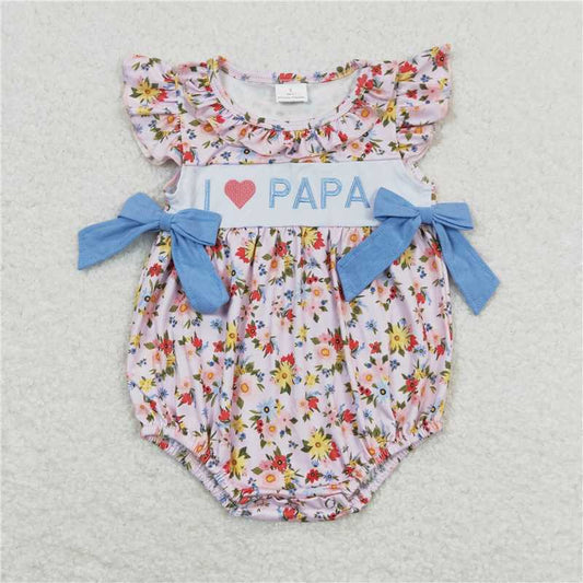 SR1162  Baby Infant Girls Flutter Sleeve I Love Papa Summer Bows Rompers