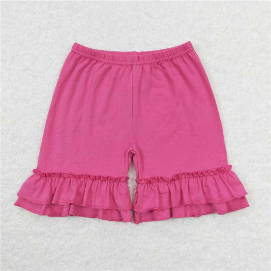 SS0281 Baby Girls Hot Pink Double Ruffles Cotton Shorts