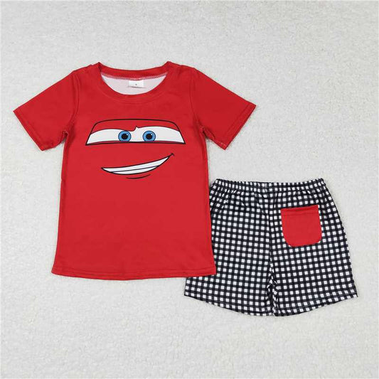 BSSO0654  Baby Boys Red Car Racing Short Sleeve Shirt Top Shorts Clothes Sets