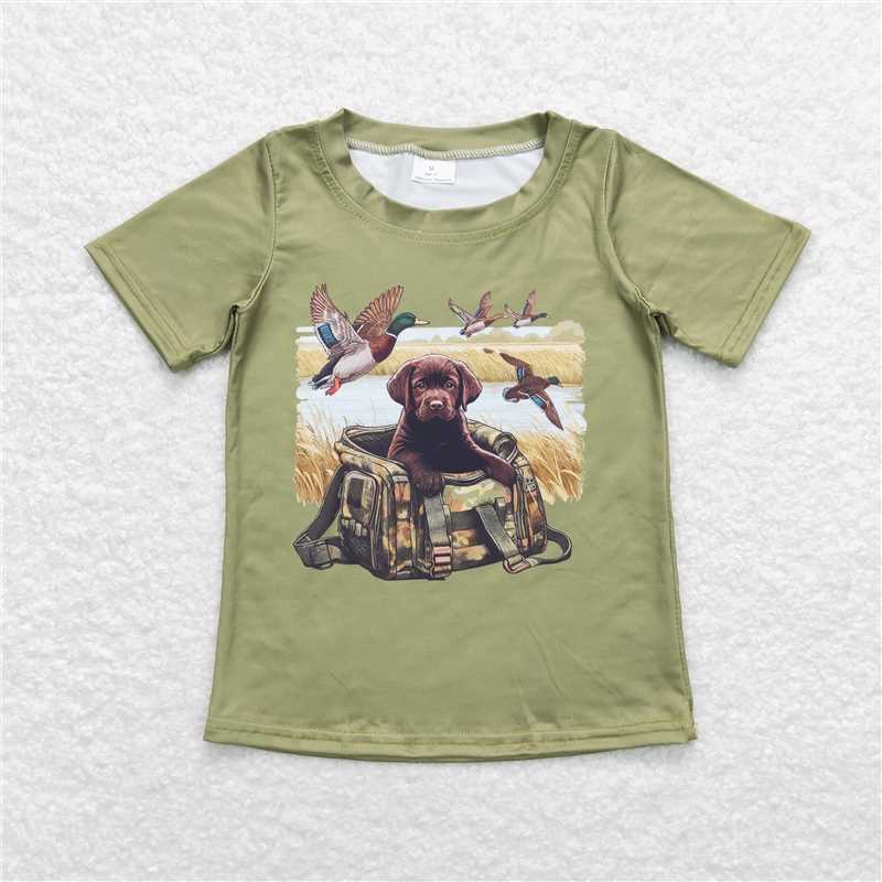 BT0637RTS NO MOQ Baby Boys Summer Tops  Baby Boys Green Ducks Dogs Short Sleeve Tee Shirt Tops