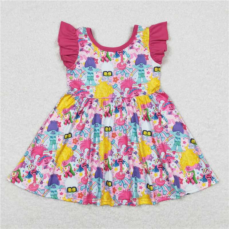 GSD0943  Flutter sleeves rainbow smile kids girls dresses