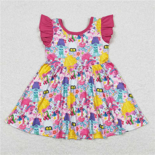 GSD0943  Flutter sleeves rainbow smile kids girls dresses