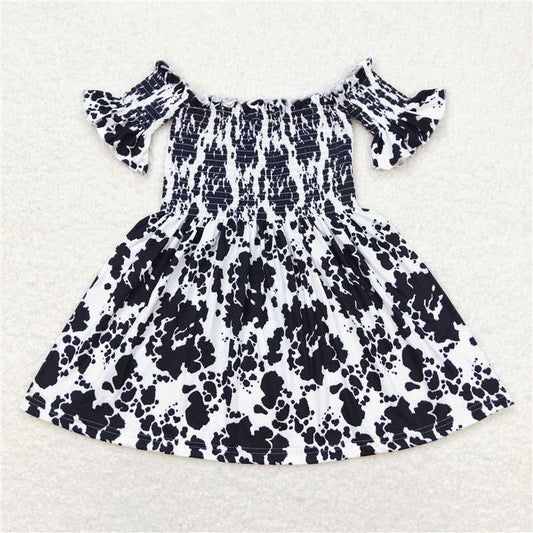 GSD0960  Black cow print short sleeves girls summer dress