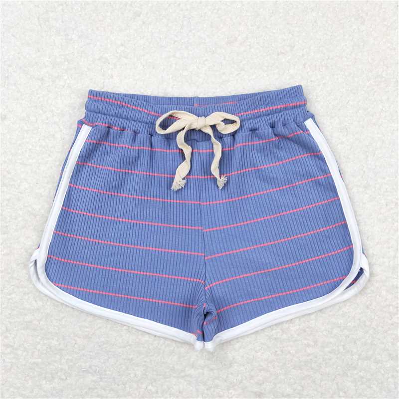 SS0344  Blue pink stripe cotton girls summer shorts