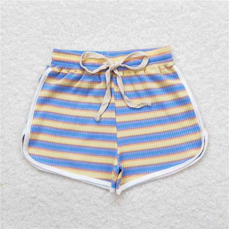 SS0347  Baby Girls Blue Yellow Stripes Summer Sports Design Shorts