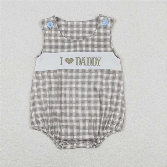 SR1120 Baby Infant Boys Green Checkered I Love Daddy Rompers