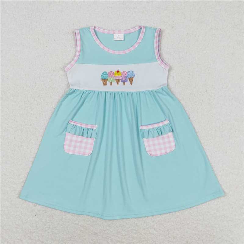 GSD0930  Embroidered national flag red and white stripes navy blue pocket sleeveless dress