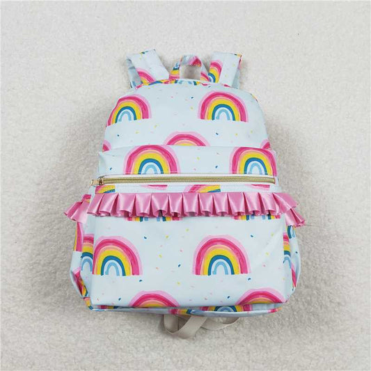 USA Shop (in stock)BA0167  Baby Kids Girls Pink Ruffle Rainbow Backpack Back Bags