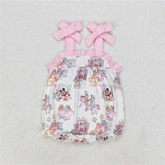 SR1568  Baby Girls Straps Cartoon Castle Rompers