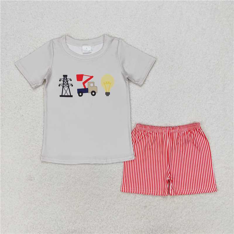 BSSO0632 Baby Boys Construction Light Shirt Summer Shorts Clothes Sets