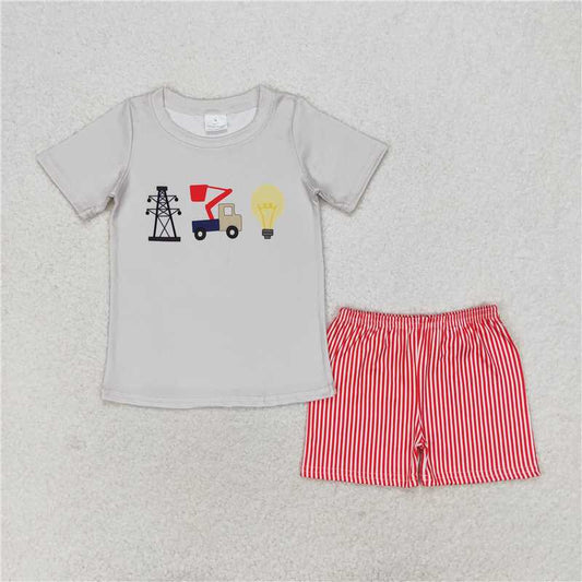BSSO0632  Baby Boys Construction Light Shirt Summer Shorts Clothes Sets