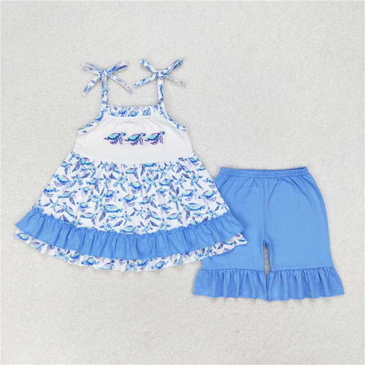 GSSO1241Straps turtle tunic shorts girls summer clothes