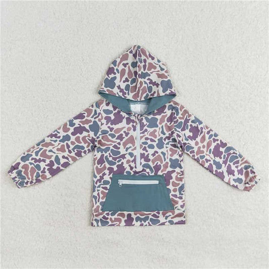 USA Shop (in stock)BT0754 Brown green camouflage zipper pocket hooded long-sleeved top
